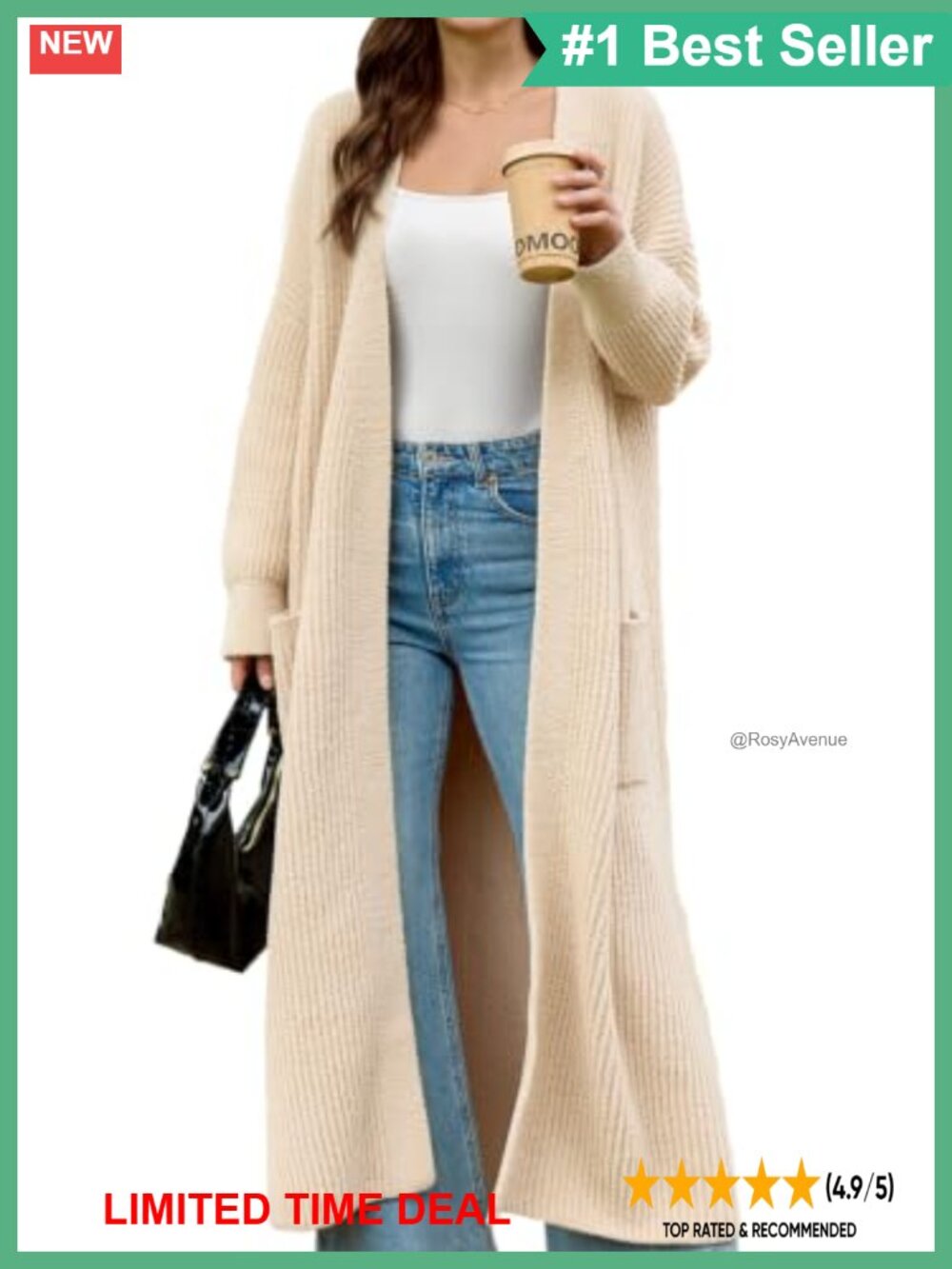 Oversized Ribbed Knit Open Front Long Cardigan Sweater with Pockets
